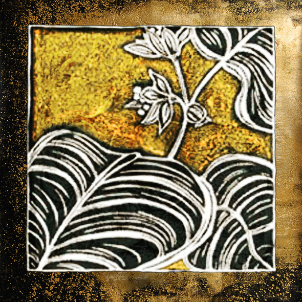 DesignedLeaves - 32in X 32in,31Gold18_3232,Yellow, Brown,80X80,Gold and Silver Art Canvas Painting