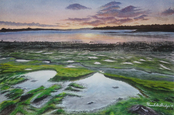 Sunset (ART_7373_47254) - Handpainted Art Painting - 22in X 15in