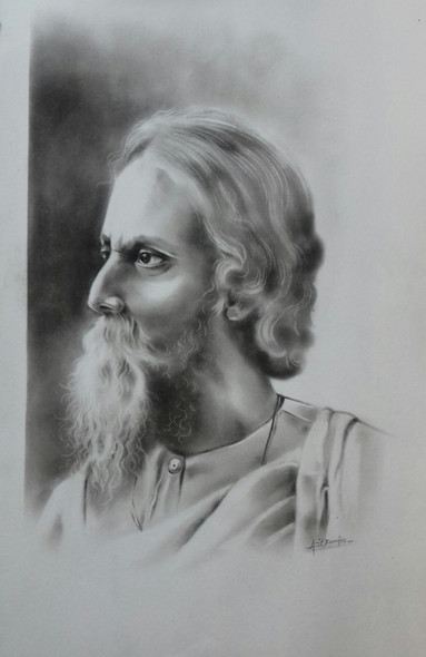 Tagore in shade  (ART_7398_47395) - Handpainted Art Painting - 16in X 24in