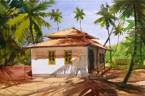 Evening in Konkan (ART_7393_47354) - Handpainted Art Painting - 14in X 10in