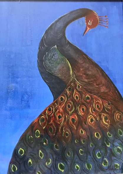 Peacock (ART_7359_46984) - Handpainted Art Painting - 12in X 16in