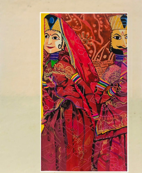 Katputli of Rajasthan (ART_7344_46763) - Handpainted Art Painting - 12in X 16in
