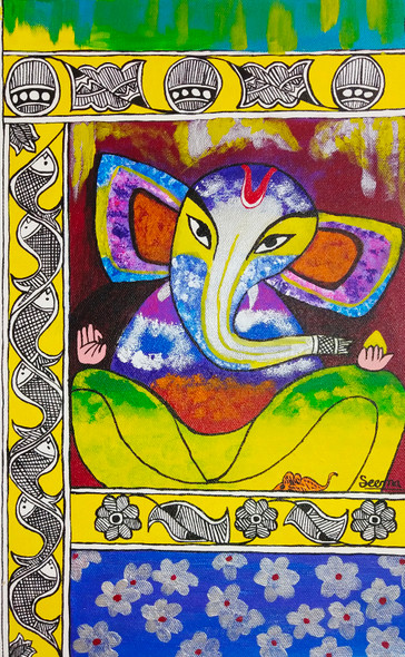 Ganesha Texture Painting (ART_4844_47362) - Handpainted Art Painting - 9in X 15in