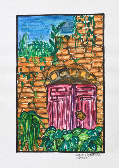 Closed doors (ART_7427_48005) - Handpainted Art Painting - 8in X 12in