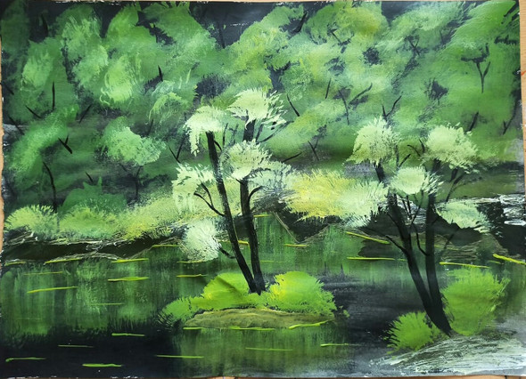 Emerald Water (ART_7462_48353) - Handpainted Art Painting - 17in X 12in