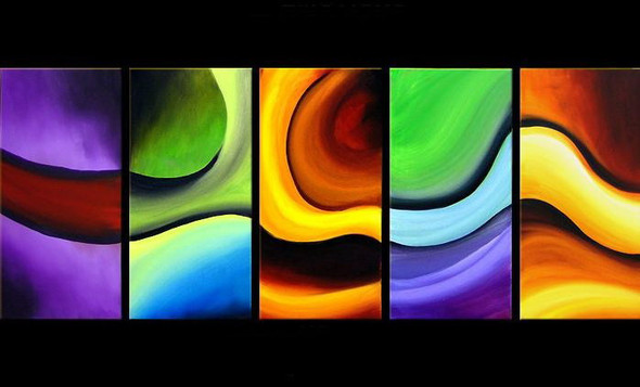 Mega Flow - 60in X 24in (12in x 24in x 5pcs.),RTCS_58_6024,Oil Colors,Multipiece,Canvas,Abstract,Multi-color - Buy Canvas Painting Online in India.