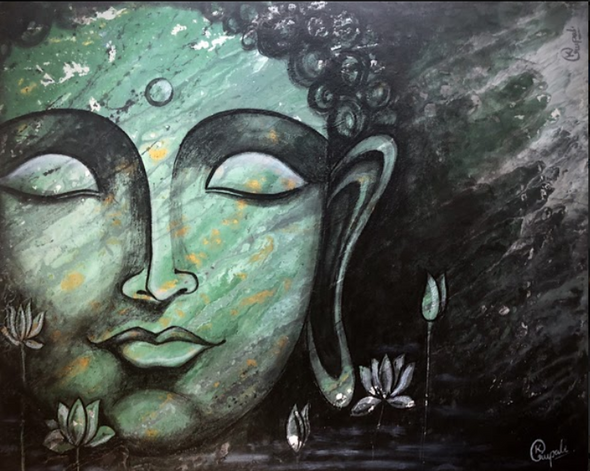 Abstract Buddha (ART_7387_47306) - Handpainted Art Painting - 20in X 16in