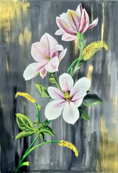 Pink Lilies  (ART_7494_48634) - Handpainted Art Painting - 12in X 16in