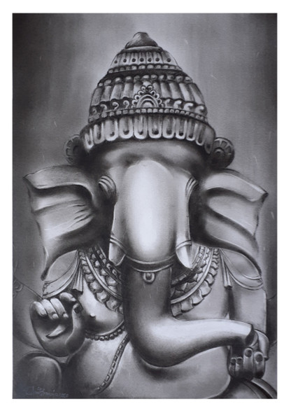 GANESHA O2 (ART_7398_48829) - Handpainted Art Painting - 11in X 16in