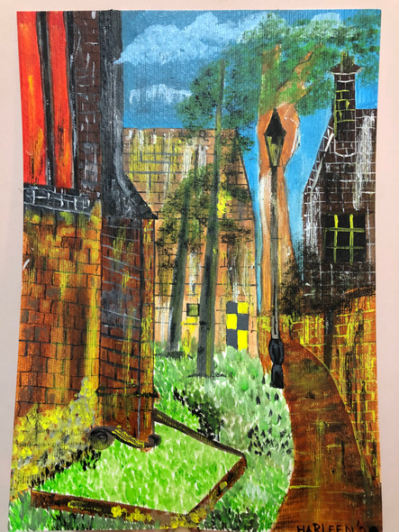 A quiet street  (ART_7512_48715) - Handpainted Art Painting - 8in X 11in