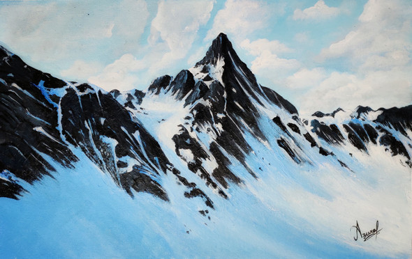 The Snowy Apex (ART_7504_48719) - Handpainted Art Painting - 15in X 9in