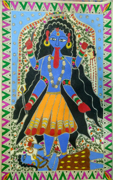 GODDESS MAA KALI (ART_7470_48293) - Handpainted Art Painting - 13in X 21in