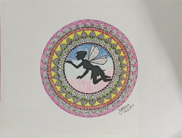 Shadow Magic Fairy Mandala (ART_7537_48974) - Handpainted Art Painting - 14in X 11in