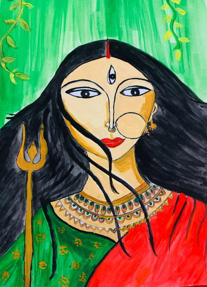 My durga (ART_7524_48900) - Handpainted Art Painting - 12in X 14in