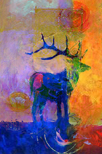 deer, multi colored deer, multi color deer, blue, abstract deer