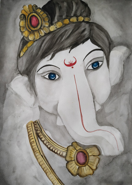 Bal Ganesha (ART_7243_49633) - Handpainted Art Painting - 16in X 12in