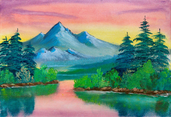 Sunset at Mountains (ART_7581_49638) - Handpainted Art Painting - 16in X 12in