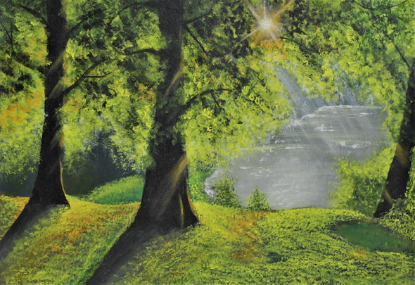 Sun shine in forest  (ART_7566_49598) - Handpainted Art Painting - 29in X 20in