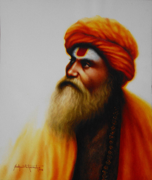 Sadhu series 12 (ART_7574_49585) - Handpainted Art Painting - 18in X 23in