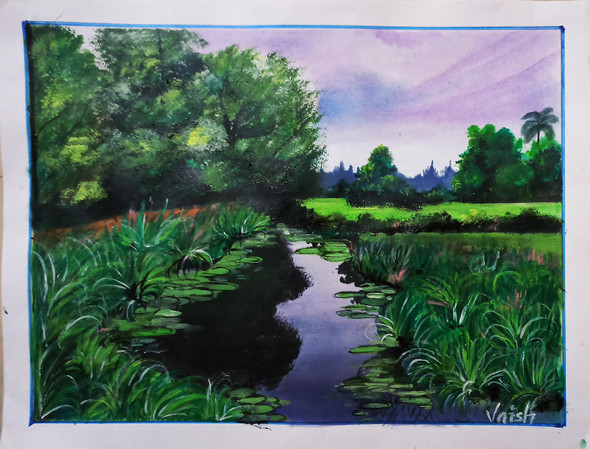 Backwater (ART_7602_49834) - Handpainted Art Painting - 10in X 8in