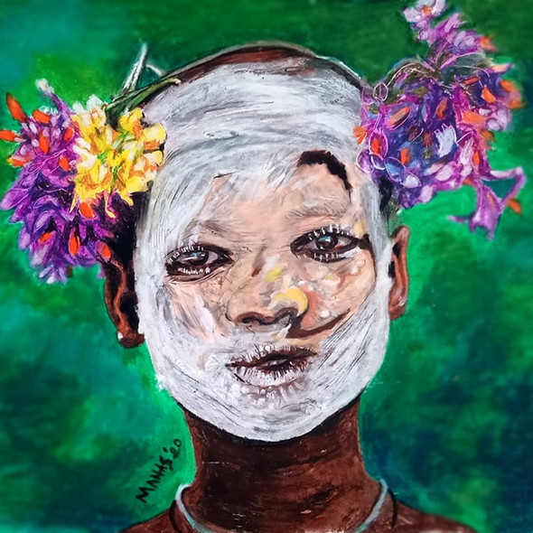 African Tribal Makeup (ART_1024_49756) - Handpainted Art Painting - 11in X 10in