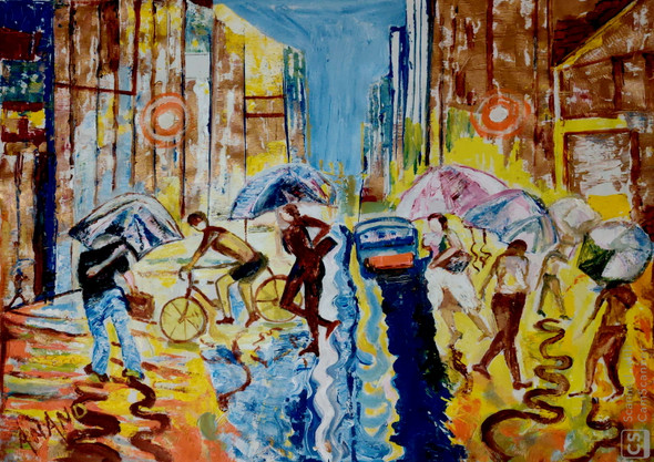 A  RAINY DAY IN NEW YORK (ART_6175_49798) - Handpainted Art Painting - 40in X 30in