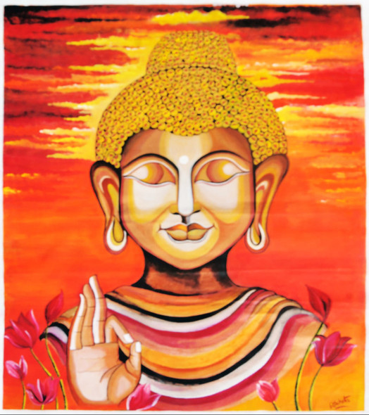 Meditating Budda (ART_7440_48996) - Handpainted Art Painting - 23 in X 30in