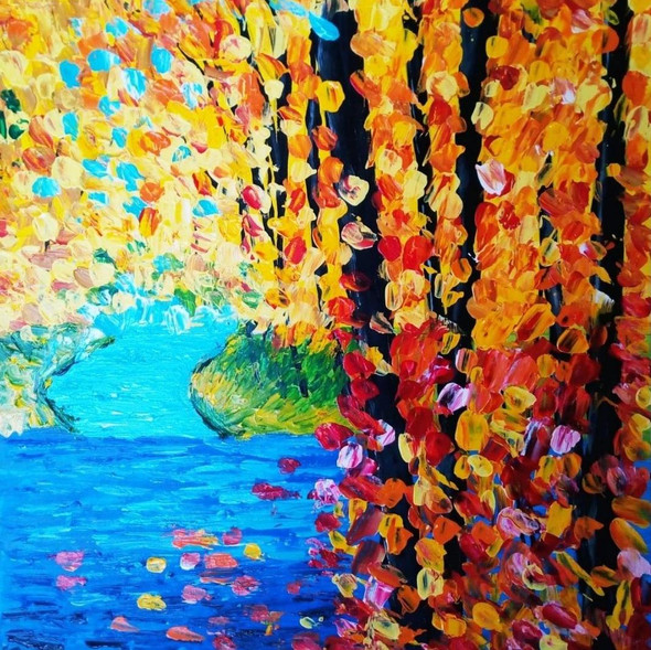 Knife autumn fall (ART_4966_49352) - Handpainted Art Painting - 9in X 9in