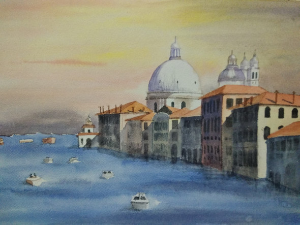 Scene at Venice river (ART_7362_49391) - Handpainted Art Painting - 14in X 10in