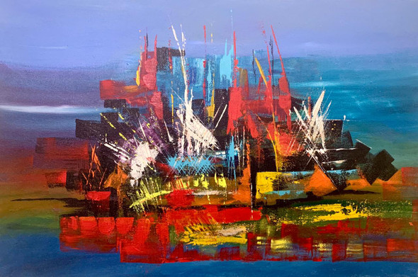 The City In Sky (ART_7091_50477) - Handpainted Art Painting - 30in X 20in