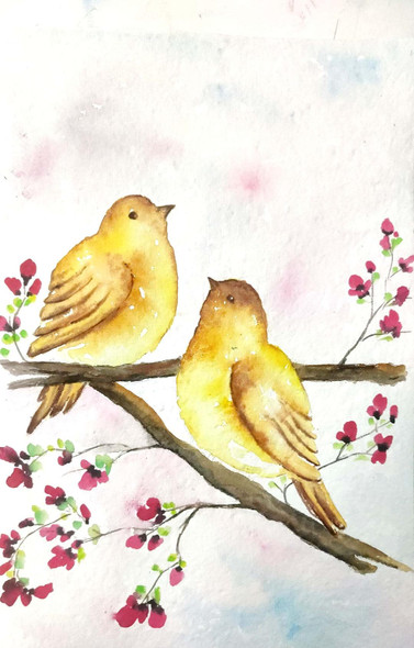 Birds (ART_7431_50466) - Handpainted Art Painting - 8in X 12in