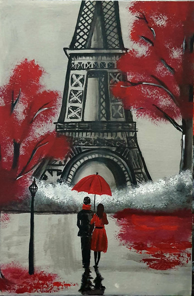 Love in paris  (ART_7637_50377) - Handpainted Art Painting - 15in X 22in