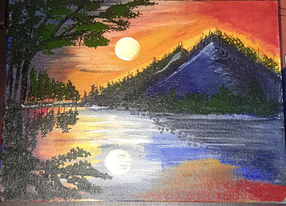 Sunset  (ART_7637_50373) - Handpainted Art Painting - 12in X 9in