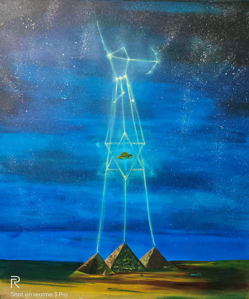 Mystery of pyramid (ART_7607_50388) - Handpainted Art Painting - 36in X 30in