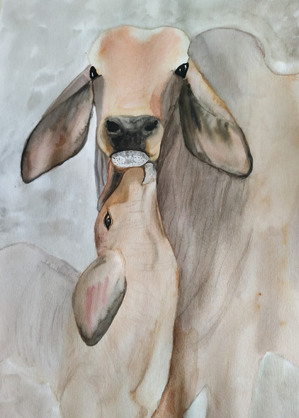 Cute Calves (ART_7243_50346) - Handpainted Art Painting - 12in X 16in