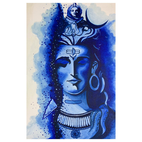 Shiva-Peace: A monochrome  (ART_3837_50169) - Handpainted Art Painting - 16in X 24in