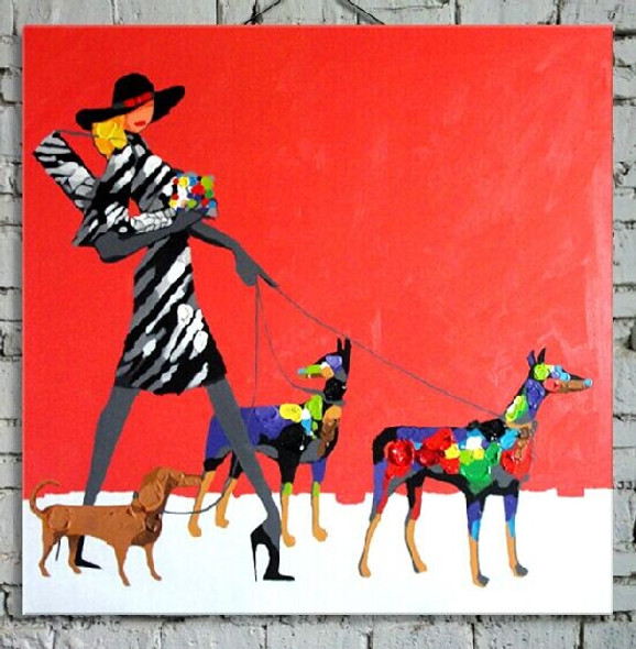 dog, puppy, pup, dog painting, lady with dog, woman with dog, lady walking dogs