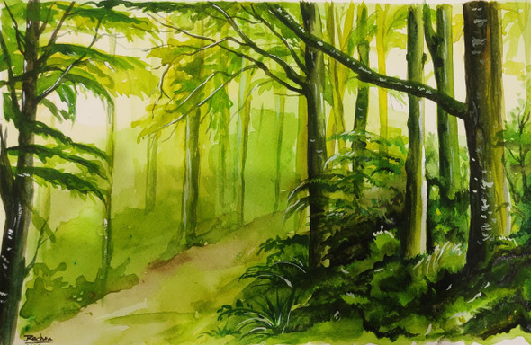 Green Forest (ART_7604_50021) - Handpainted Art Painting - 9in X 14in