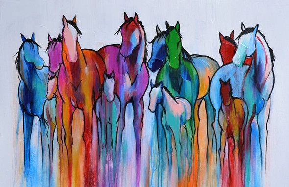 Colourful Horses (ART_7232_50765) - Handpainted Art Painting - 24in X 18in