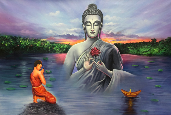 Buddha painting  (ART_6706_50671) - Handpainted Art Painting - 36in X 24in