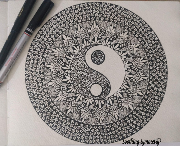 HANDMADE MANDALA ART - Yin- Yang (ART_7662_50592) - Handpainted Art Painting - 8in X 10in