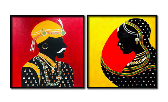 2 piece Rajasthani mandala art (ART_5557_50576) - Handpainted Art Painting - 38in X 19in