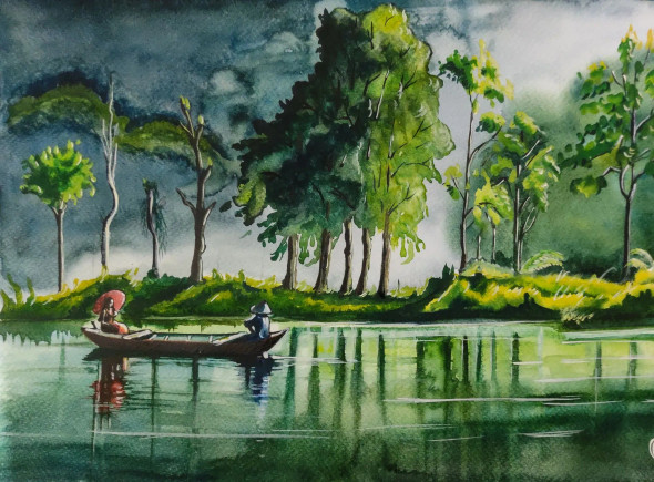 Landscape (ART_7604_50620) - Handpainted Art Painting - 14in X 9in