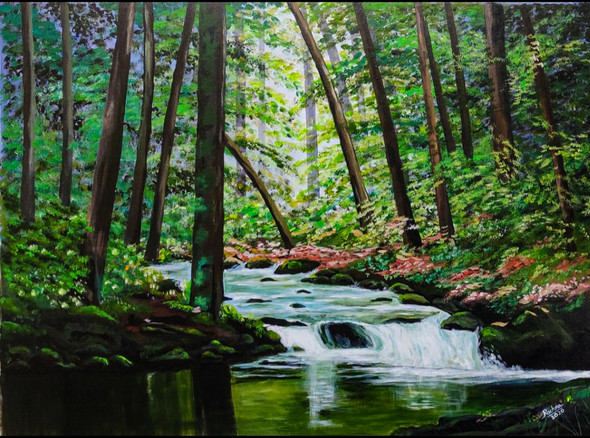 Green Forest (ART_7604_50617) - Handpainted Art Painting - 38in X 52in