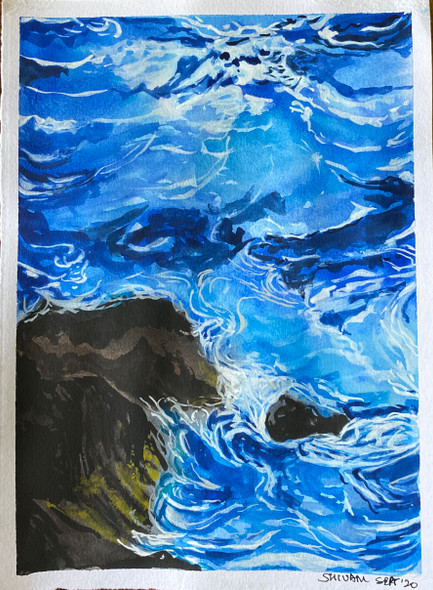 Water hitting the rocks (ART_7695_51242) - Handpainted Art Painting - 6in X 8in