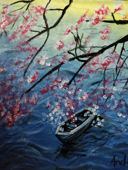 The Boat (ART_7659_51176) - Handpainted Art Painting - 8in X 10in