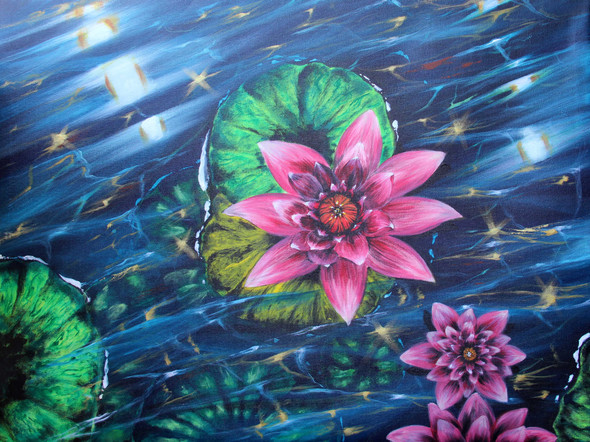 Floating Flowers (ART_6584_51146) - Handpainted Art Painting - 40in X 30in