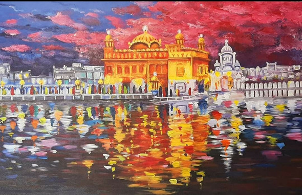 Shri Daarbaar sahib (ART_889_51165) - Handpainted Art Painting - 40in X 30in