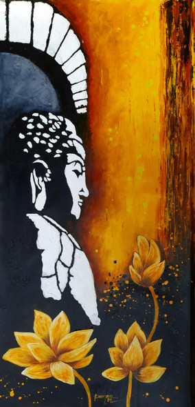 Lord Buddha (ART_7580_51159) - Handpainted Art Painting - 22in X 45in