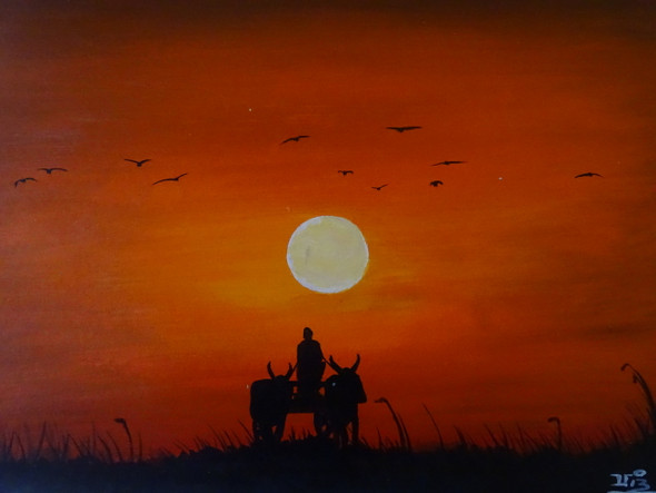Coming Home (ART_398_51065) - Handpainted Art Painting - 16in X 11in